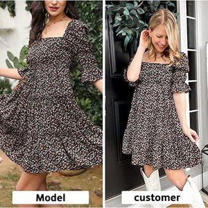 KIRUNDO Women’s Summer Dress Short Sleeve Ruffle Leopard Print Sexy V Neck High